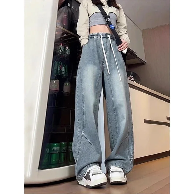 بنطال ذو قصة أرجل واسعة غير منتظم للنساء للخريف بطبقات مزدوجة على شكل حرف a للكلية مرقعة محبوكة منقوشة مبطنة من قماش الجاكار للسيدات