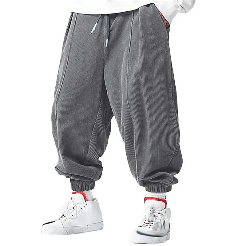 Winter Corduroy Pants Men's New Fashion Solid Color Fleece Thickened Oversized Harem Sweatpants Winter Men's Warm Casual Pants