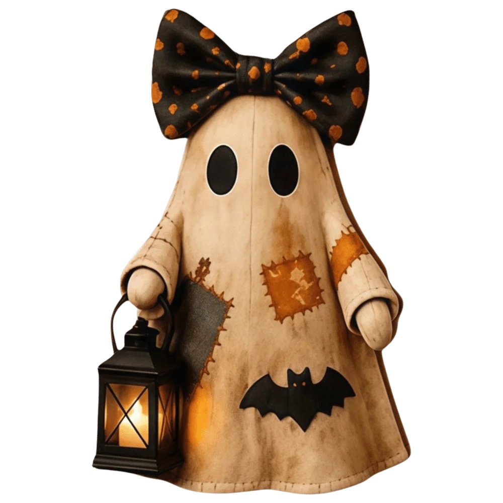 Handmade Wooden Ornament Vintage Distressed Double-Sided Printed Tabletop Ornament Pumpkin Bucket Rustic Ghost Figurine