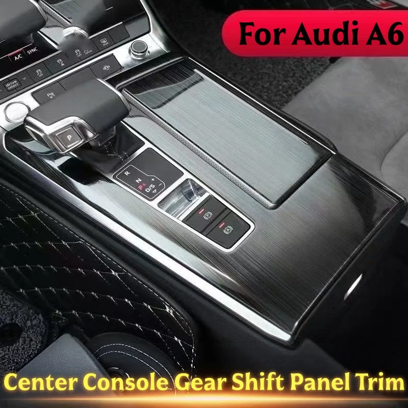 For Audi A6L C8 2019-2025 Stainless Steel Gear Shift Panel Trim Cover Carbon Fiber Black Titanium Center Console Decor Car Inter