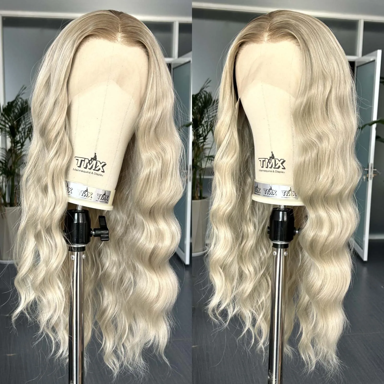 Ombre Ash Blonde Wig Long Natural Wavy Synthetic Hair Loose Curly Middle Part 13X4 Highlight Colored Wigs for Women Daily Party