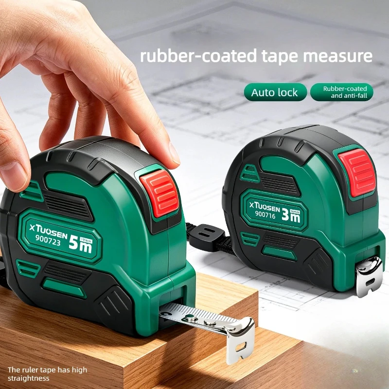 Measuring Tape Rubber Cover  Auto Lock Carbon Steel Blade Shockproof Retractable Tape Measure Construction Work Measuring Tools