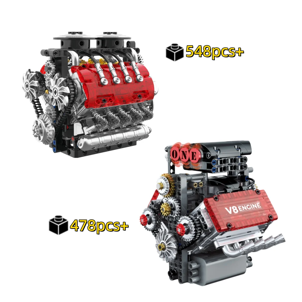 

Technical Building Blocks Turbine V8 Engine Model with Electric Motor Mechanical Engine DIY Assembly Kit Desktop Ornament Gift