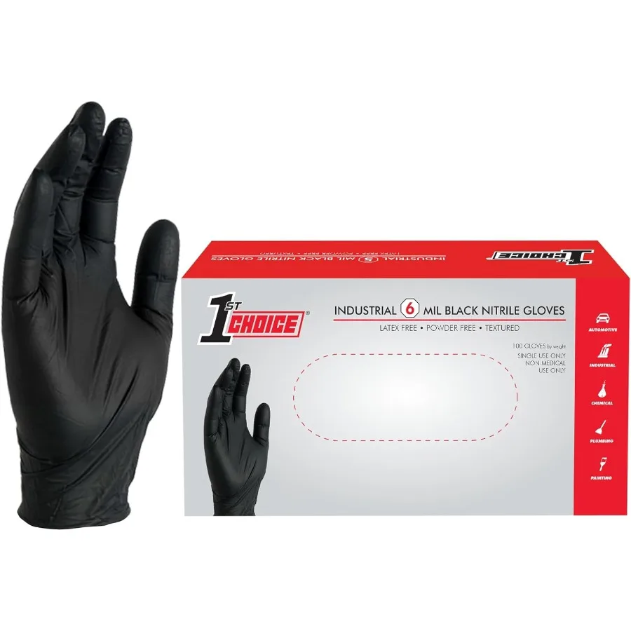 

Черные нитриловые перчатки первого выбора, одноразовые, без латекса, 6-миллимельные текстурированные перчатки промышленного класса, идеально подходят для чистки механики и Au
