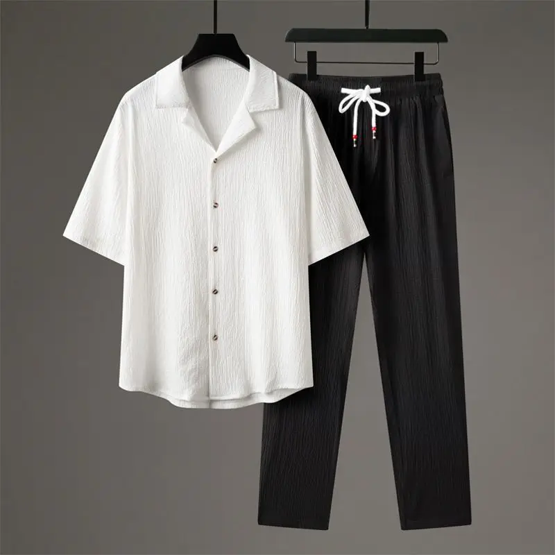 Ensemble chemise et pantalon de sport décontracté pour hommes, haut de gamme, manches mi-longues, Style chinois, deux pièces, vêtements amples et respirants, jogging, nouvelle collection été