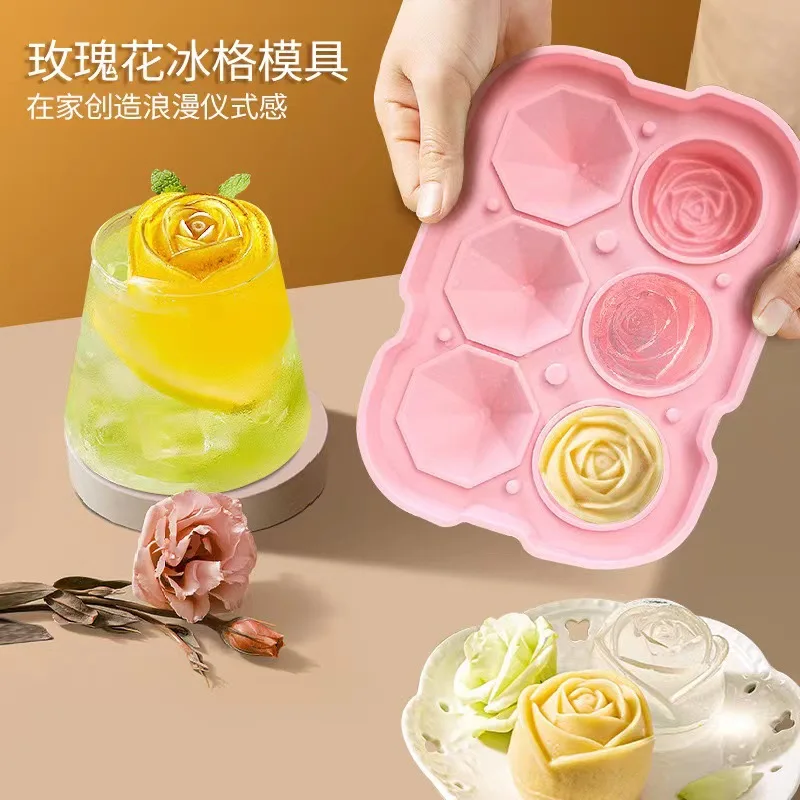 

Ice Mould Silicone Rosa 4 Grid Ice Cube Tray Popsicle Ice Cream Chocolate Mold Box Summer DIY Drink Jelly Cool Water Tea Milk