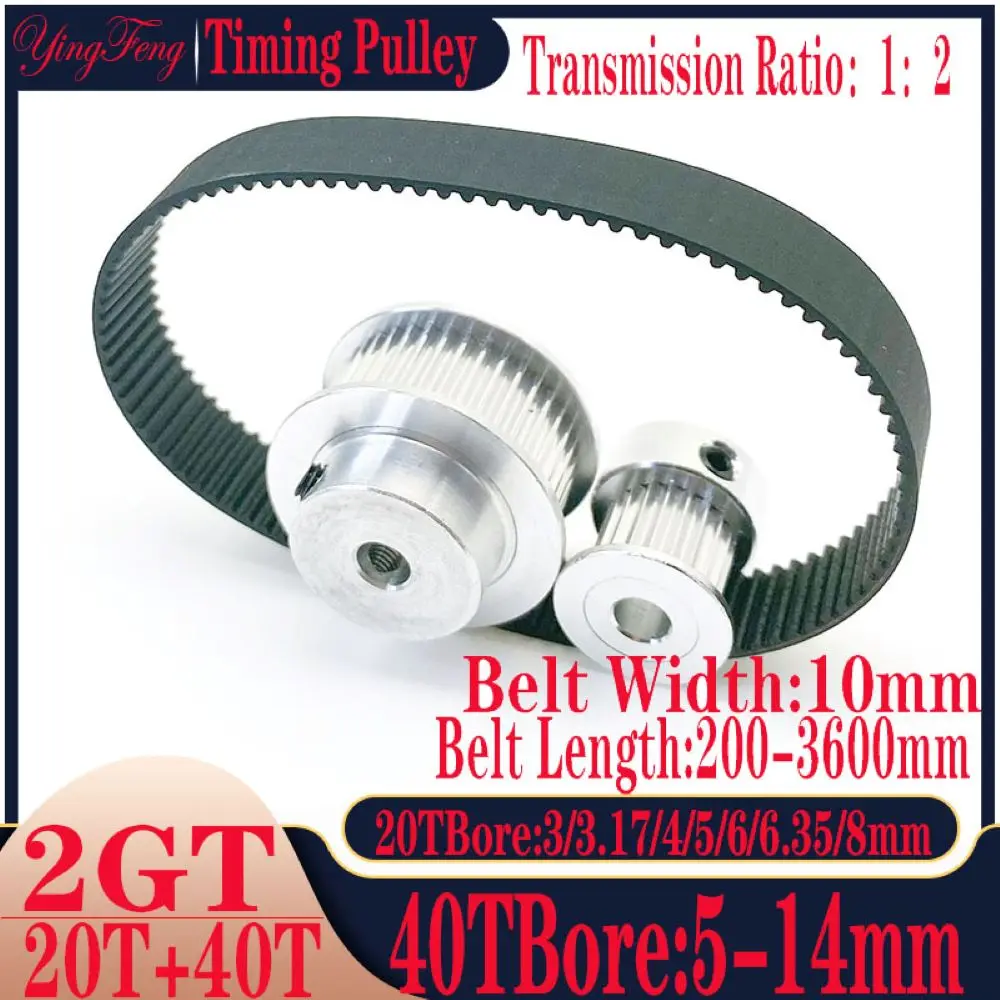 

2GT 2M 20+40Teeth GT2 3:1 Timing Pulley Belt Set Bore 3-14mm Belt Width 10mm Tensioning Wheel Synchronous Pulley Belt Kit