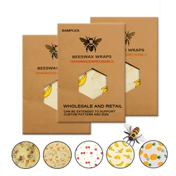 Envolturas de comida reutilizables respetuosas con el medio ambiente, almacenamiento de alimentos frescos, envoltura de tela de cera de abeja orgánica, patrón hecho a medida, venta al por mayor