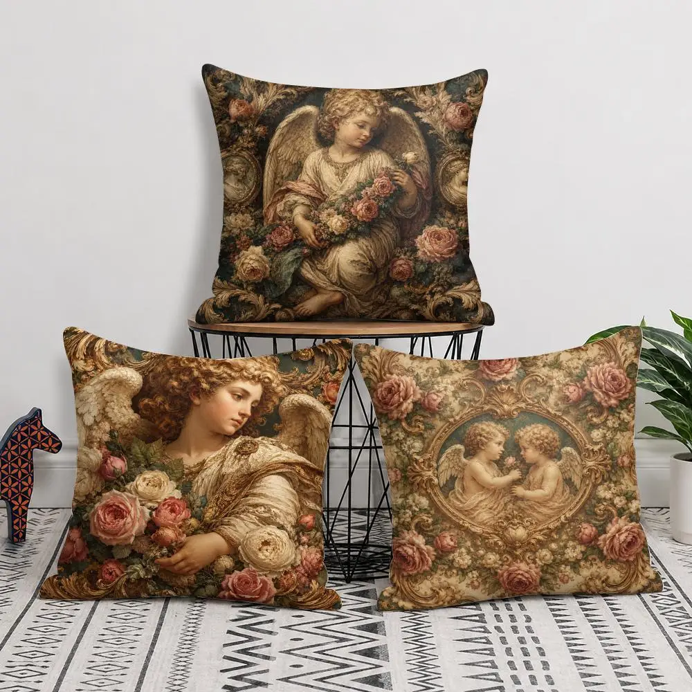 Romantic Angel Fantasy Art Cushion Cover Short Plush Soft Double-Sided Printing Pillow Case Cozy Sofa Bedroom Home Decor Gift