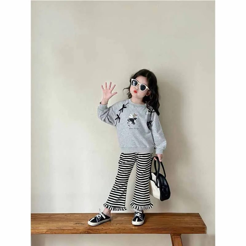 Girls Cartoon Spring Autumn Sets Kids Cute Sweatshirt Striped Pants 2 Pieces Children\'s New Fashion Casual Sports Suit 2-8 Years