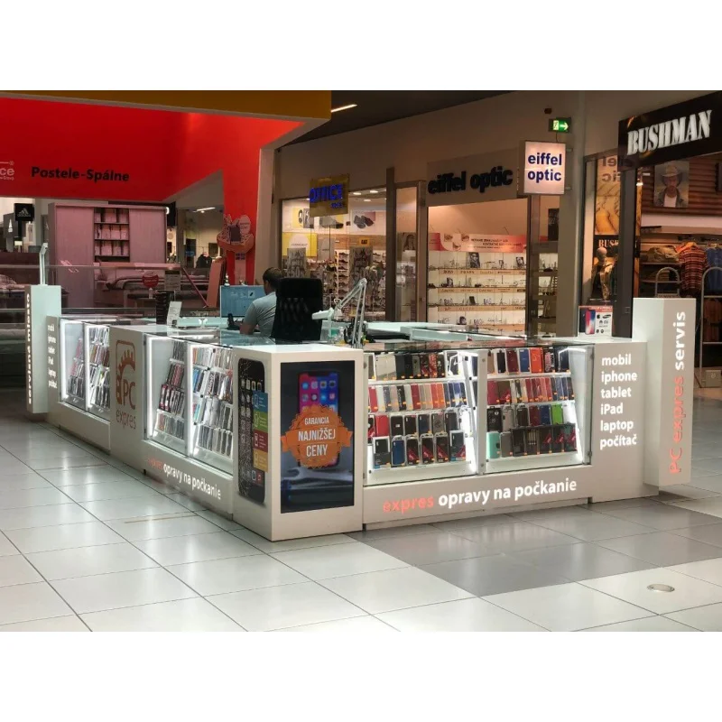 Quiosco de reparación de teléfonos personalizado, centro comercial, estación de reparación de teléfonos, contador de teléfonos