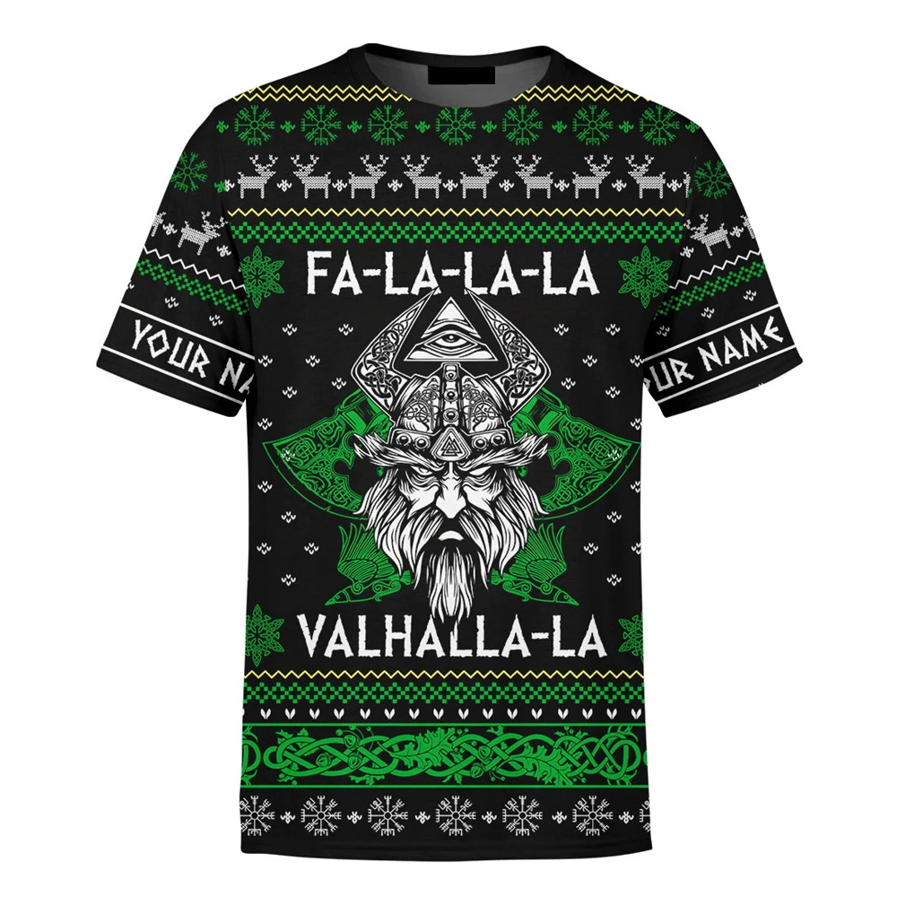 HX Ugly Christmas T-shirts Valhalla Odin DIY Name 3D Print T-shirt Short Sleeve Casual Tees Men Clothing S-7XL Dropshipping