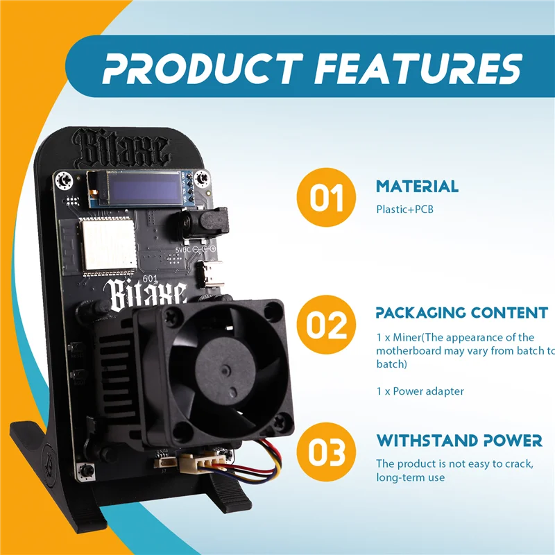 A86I-Bitaxe Gamma 601 BTC Solo Miner 1.2TH/S 18-22W BM1370 Asic Chip od Antminer S21 Pro Bitcoin Crypto Miner Black EU Plug