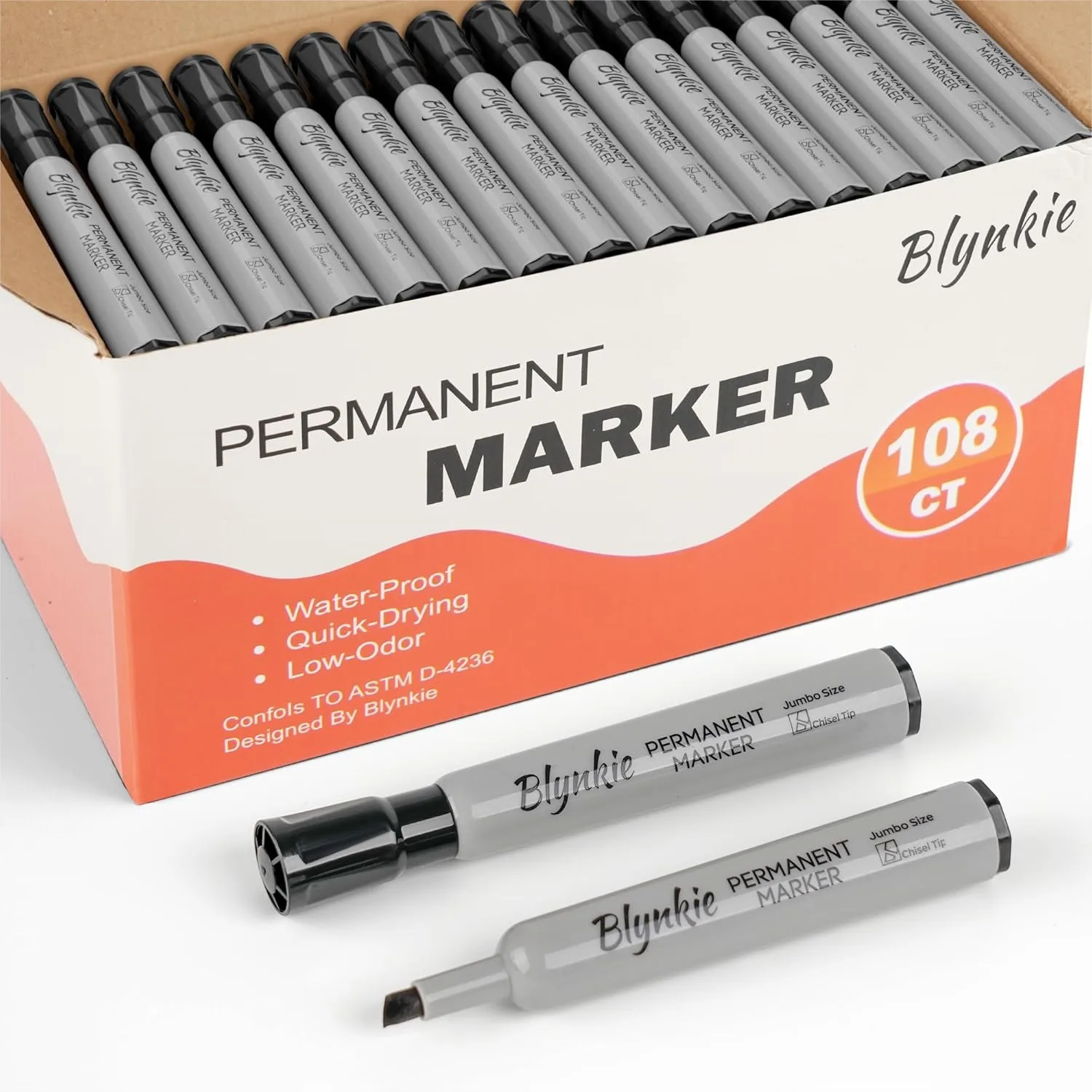 

108 Count Black Chisel Tip Permanent Markers Bulk With Quick-Drying Waterproof Ink for Signs Posters Plastic Wood Stone Metal Office Teacher Supplies