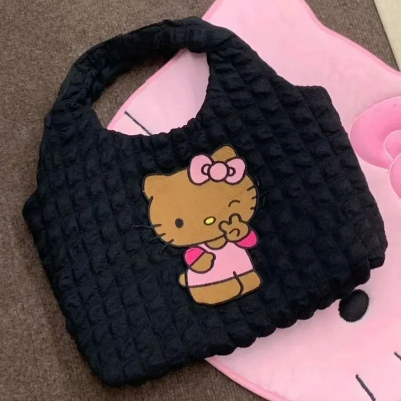 MINISO bag Hello Kitty Anime peripheral Embroidery cute high-capacity Cartoon y2k ingle shoulder bag personality cute Embroidery