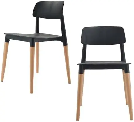 Bel Dining Bistro Cafe Style Modern Minimalist Side Chair Set of 2 (Black)