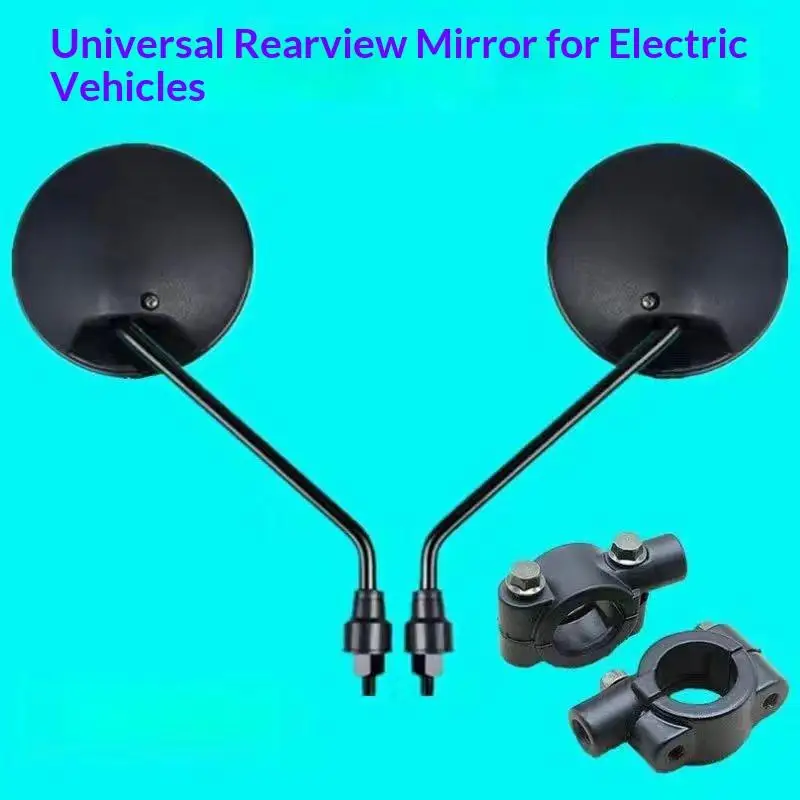 1Pair Universal Bike Handlebar Mirror 22mm Rounded Side Back View Mirror Motorbike E-bike Scooter 8mm Rearview Mirrors