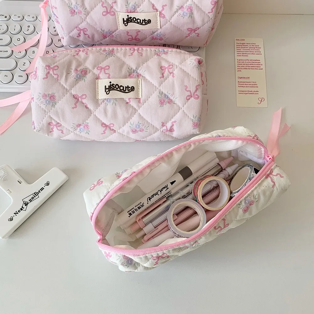 New Large Capacity Pen Bag Bowknot Multi-function Stationery Storage Bags Pen Box Student