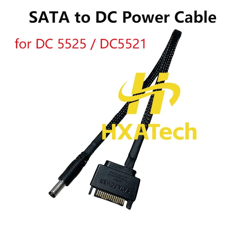 HXATech - SATA Male to DC 5521 / 5525 Power Supply Cable 15pin SATA to DC 12V 5V Converter Cord 18AWG with Braided 10pcs