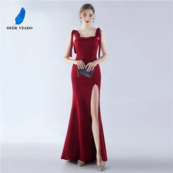 DEERVEADO Mermaid Slit Long Evening Dress for Women's Soft Satin Formal Occasion Dresses Party Maxi Dress