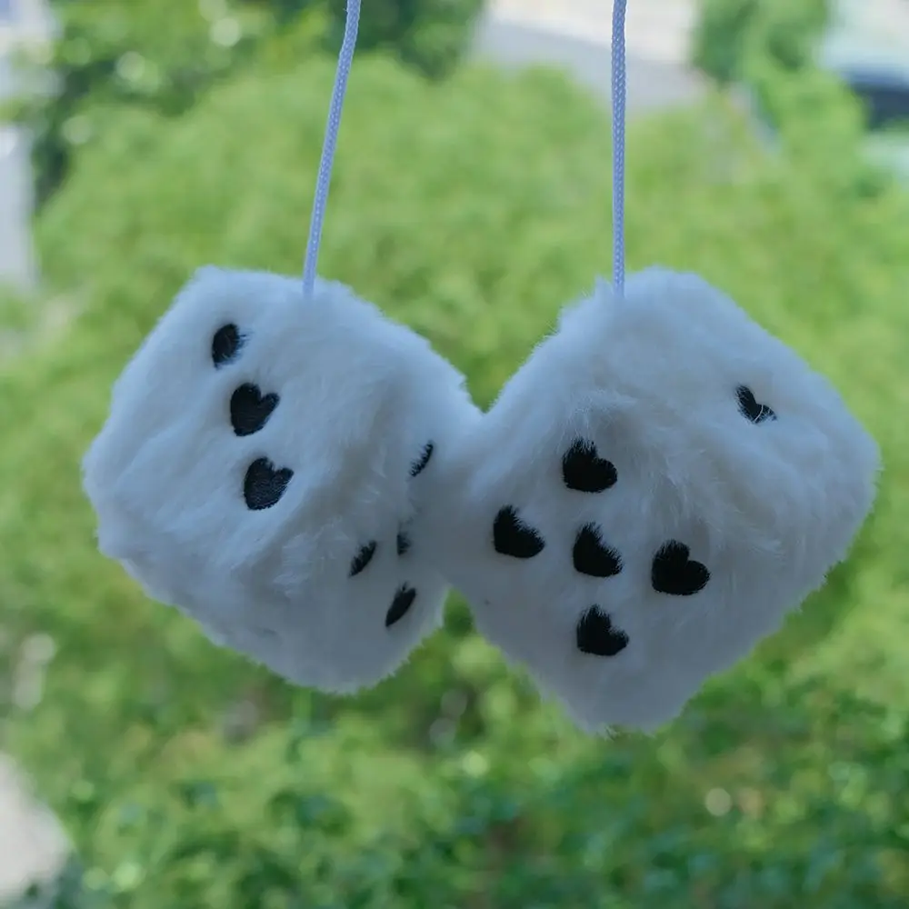 2PCS Square Pendant Fuzzy Plush Pendant Heart-shaped Embroidery Car Ornament Auto Plush Hanger Car Pendant