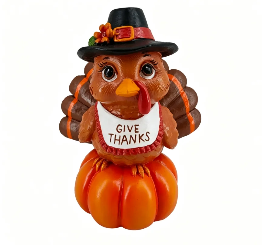 Autumn Fall Harvest Turkey Pumpkin Figurine Resin Desktop Ornament Thanksgiving Home Table Party Decoration Holiday Gift