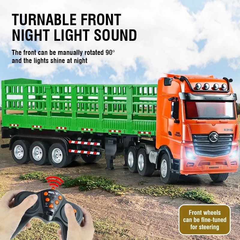 HUINA 1/18 RC Truck Container 9CH Alloy Remote Control High Hurdle Car Light Sound Body Can Be Separated Wood Transporter Gifts