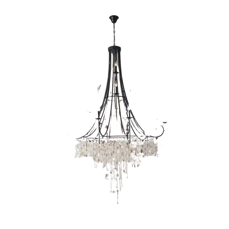 

Медная люстра в американском ретро-стиле с хрустальными элементами, для гостиной, французской виллы, для лестничного пролета, трехъярусная, длинная