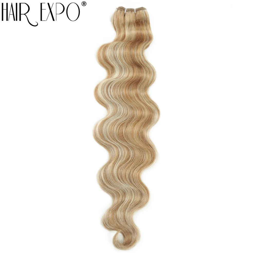 Body Wave Haarbündel 24 Zoll Piano Blonde Natürliche Synthetische Haarverlängerungen Ombre Dicker Pferdeschwanz Lockiges Haar zum Weben für Frauen – Detail 21