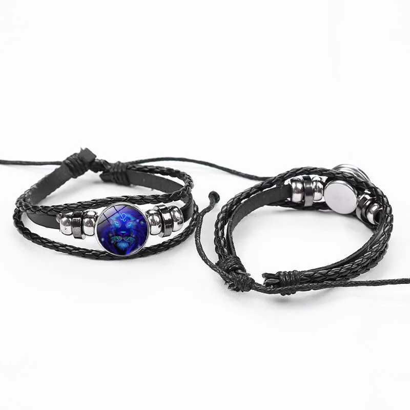 Punk Harajuku Simple Sweet Individuality Couple Hand rope 12 signs Hand knitting Noctilucent Leather Astral Bracelet Accessory