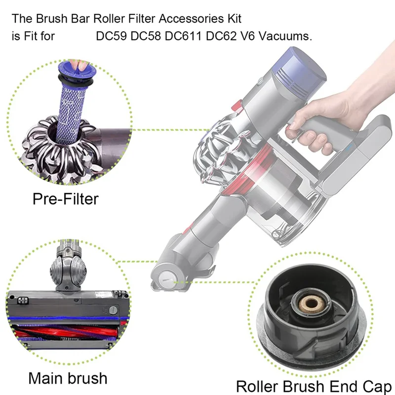 Penggantian bagian sikat rol filter Hepa kompatibel untuk Dyson V6 DC59 DC62 SV03 Aksesori Penyedot Debu