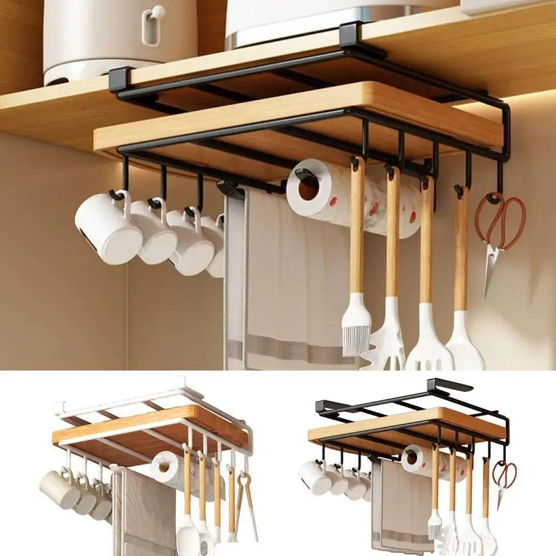 Multifunctional Hooks Storage Shelf Wardrobe Cabinet Metal Under Shelves Mug Hanger Bathroom Kitchen Organizer Hanging Rack