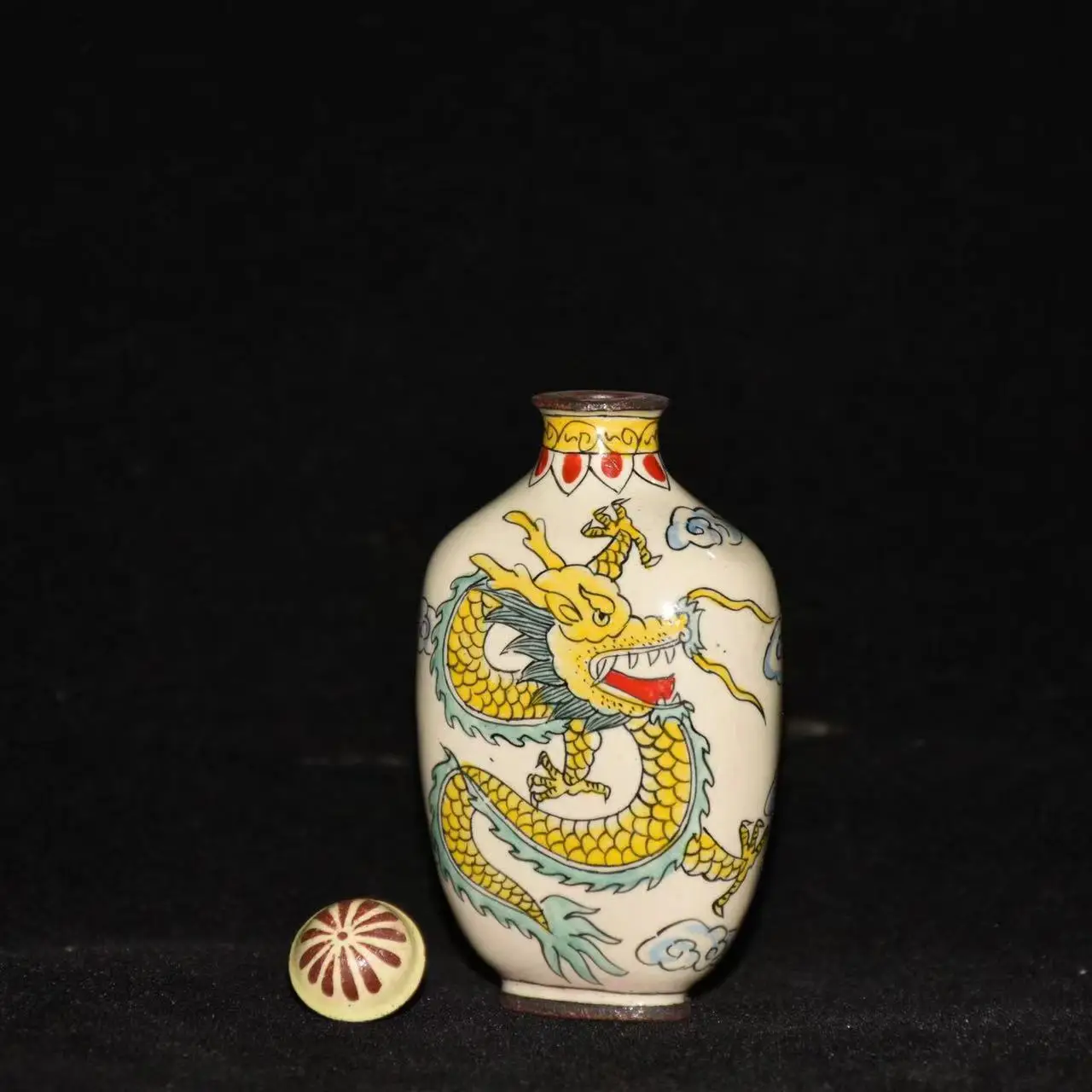 antique ChineseCopper enamel snuff bottle,dragon,Hand carved crafts,Decoration,collection &Adornment