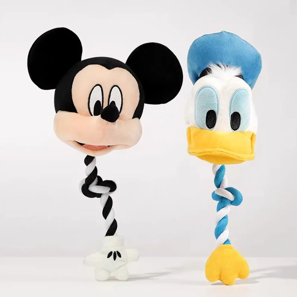 Juguete para mascotas de Mickey y Donald con chirriador y remolque de cuerda, juego interactivo para perros, masticar duradero para perros con diseño clásico de dibujos animados