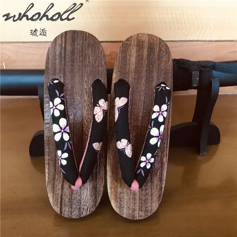 Whoholl mulher flip-flops japonês geta tamancos sapatos para mulher verão chinelos slides japonês gueixa cosplay sapatos