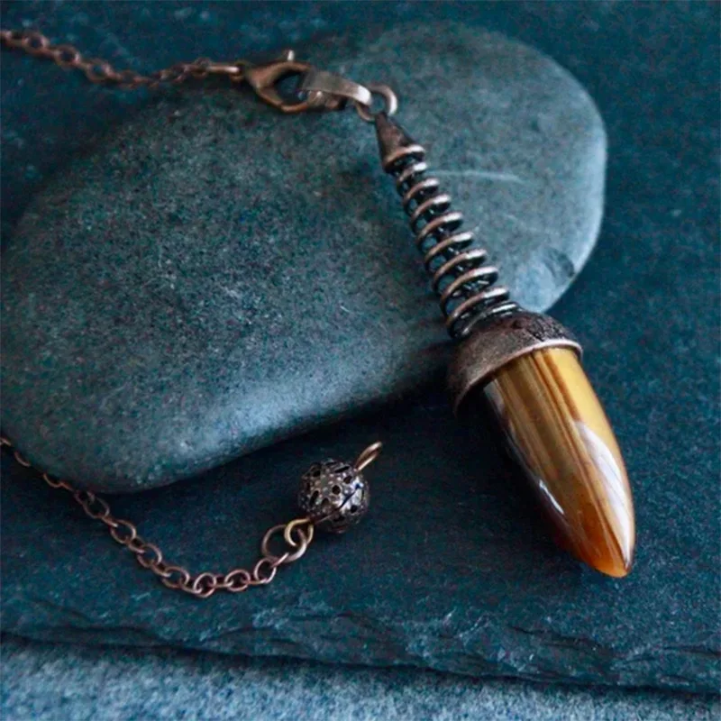 péndulo de adivinación para radiestesia de cuarzo colgante de ojo de tigre, Péndulo 7 chakras piedras naturales de cristal espiritual Real para adivinación, piedra Natural, Reiki, péndulos curativos testigo X252