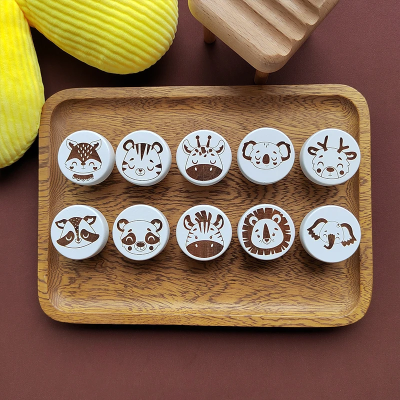 6Pcs Cartoon Frozen Wooden Engraved Drawer Knob Cabinet Pulls Kitchen Room Boho Nursery Dresser Knobs Children Furniture Handle