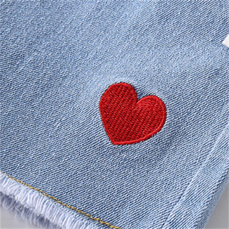 1-5 Y Fahion Children Summer Pants Infant Sweet Red Heart Baby Girl Kid Casual Denim Shorts Pocket Design Children Jeans Clothes