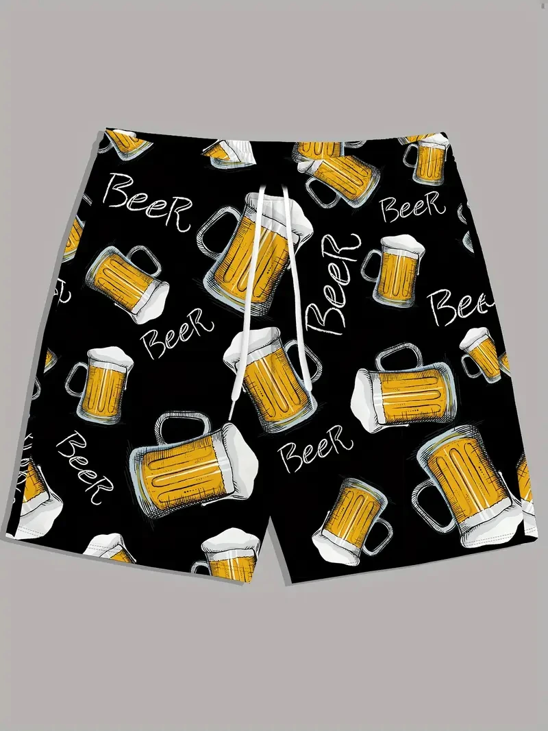 

Мужской купальник с 3d принтом пива, уличный хип-хоп, новинка 2025, повседневные пляжные шорты, мужские летние шорты для плавания, повседневные плавки на шнурке