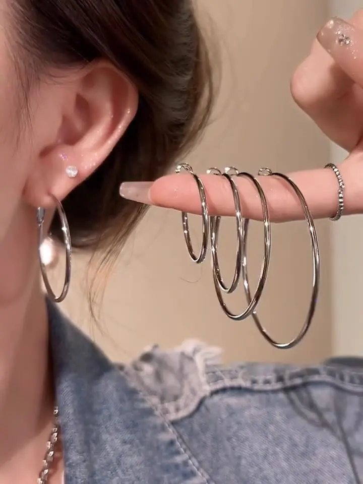 

Large Hoop Earrings for Women S925 Silver Retro Big Circle Light Luxury Elegant Gift for Her Love Anniversary