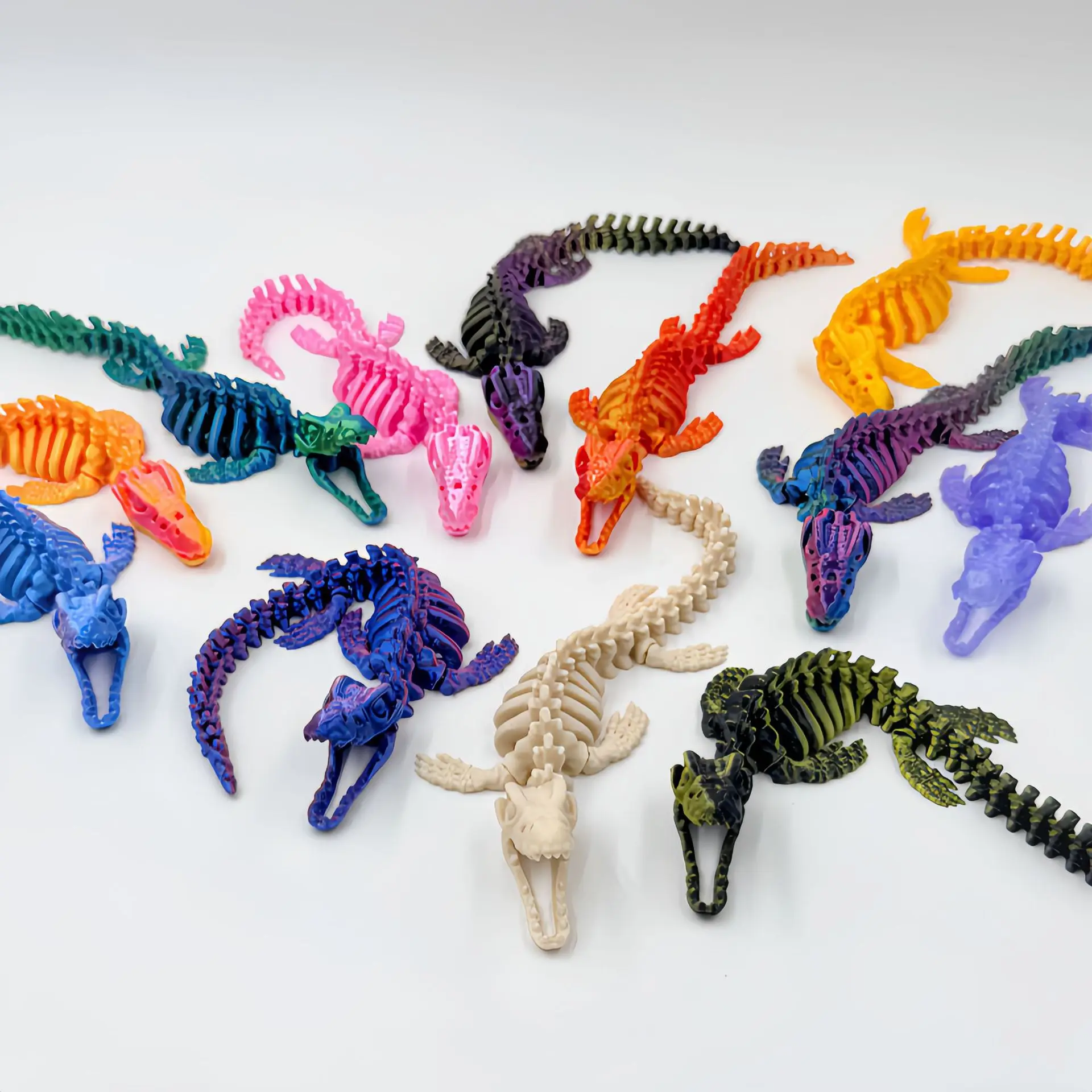 3D Printed Skeleton Dragon Bone Dragon with Multi-color and Open Mouth Flying Wing for Desk Figurine or Kids New Year Gifts