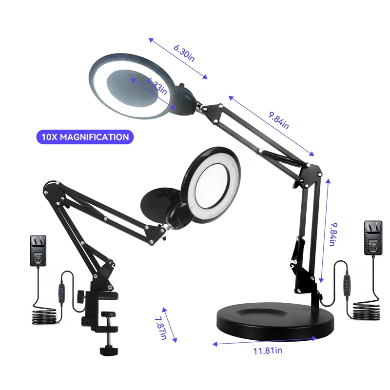 조절식 스윙 암 조명 돋보기 원형 브래킷, 페이셜 뷰티 살롱 스킨 케어 뷰티 도구, LED 돋보기 테이블 램프