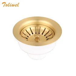 114MM Sink Dish Drainer Strainer Drain Kit for Single Bowl Kitchen Sink Drainage Waste Kit Brushed Gold Brass Filter