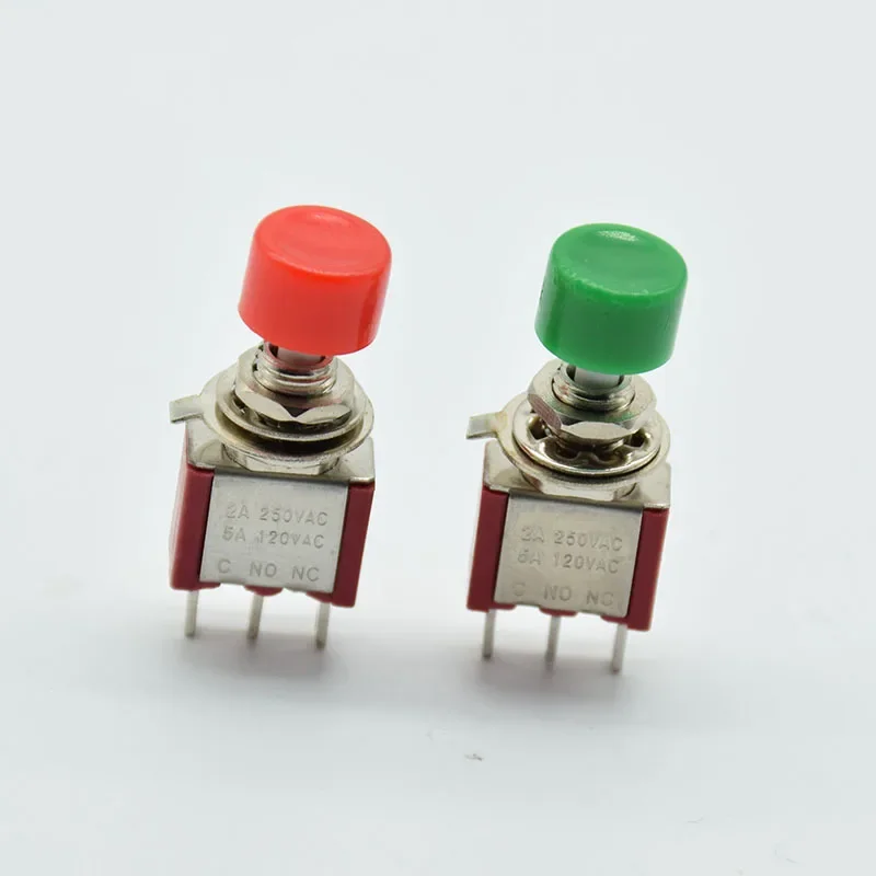 5pcs red green 3Pin C-NO-NC 6mm Mini Momentary Automatic return Push Button Switch ON-(ON) 2A 250VAC/5A 120VAC