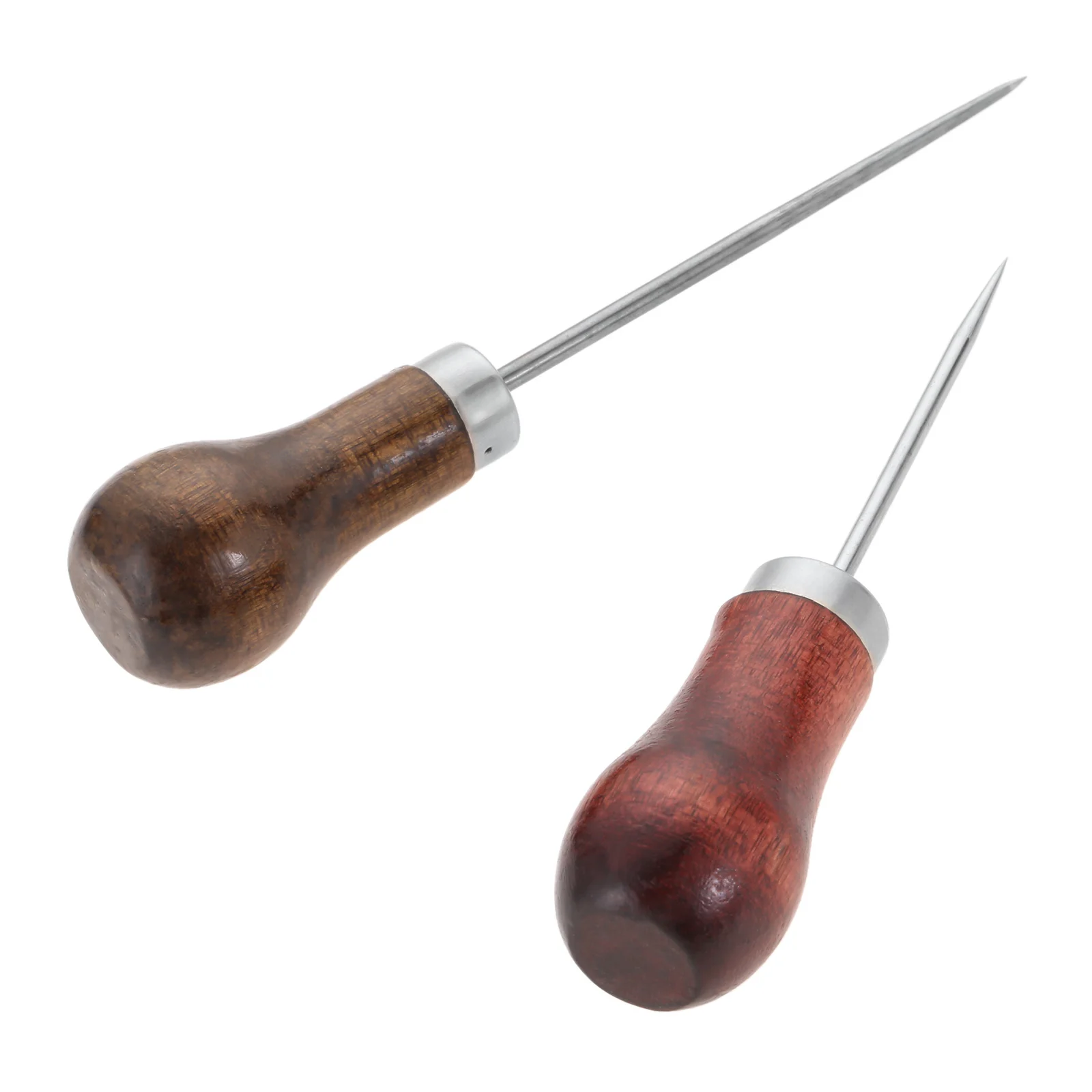 2Pcs Steel Needle Redwood Handle Sewing Awl Tool Piercing Leather Clothing Paper Craft Stitch Punch DIY Shoe Repair Binding Tool