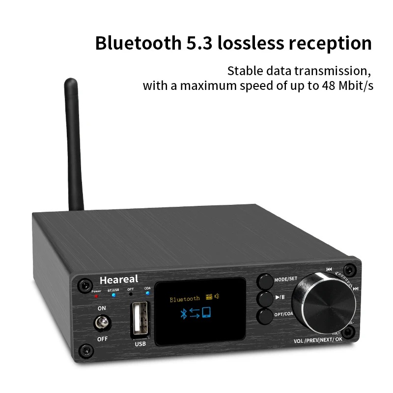 HiFi Bluetooth 5.3 Audio Receiver DAC Preamp, Optical Coaxial Input, RCA/3.5mm Output for Active Speakers & Headphones