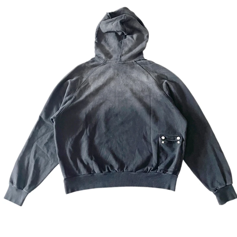 Vintage Trend Satoshi Nakamoto Hoodie High Quality Spliced Casual Loose Washed Black Hooded Sweatshirt