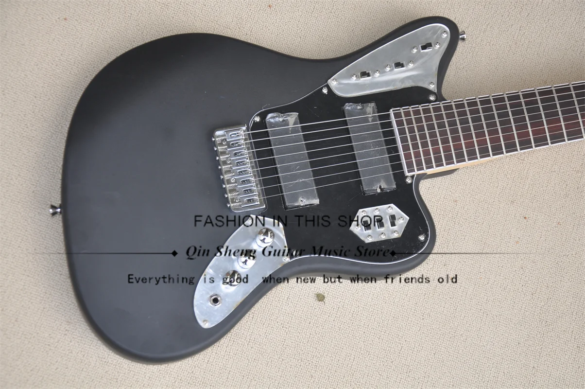 8-String Electric Guitar,Jag Guitar,Matte Black Body,HH pickups,Chrome Bridge