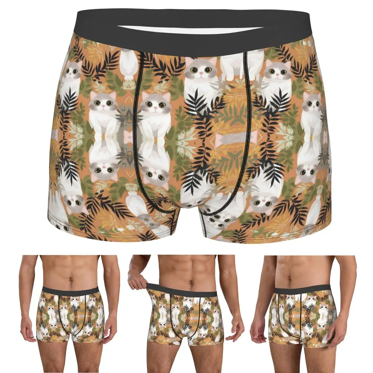 

Boxer Underpants Shorts Gray Ginger And Siamese Kittens Cats Panties Men's Ventilate Underwear for Homme Man Boyfriend Gift