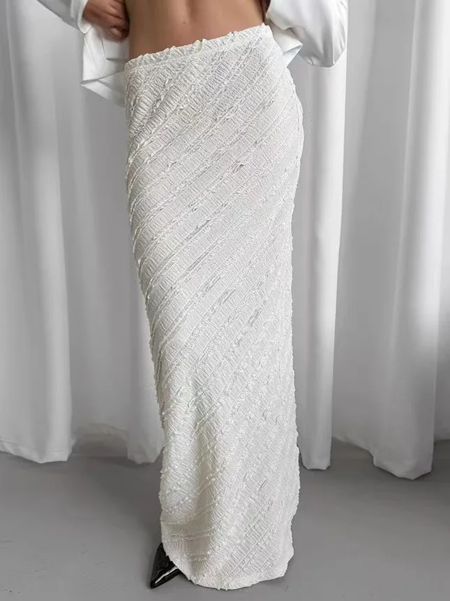 

Модная трикотажная юбка с высокой талией и разрезом, облегающая юбка-миди, дизайн с разрезом для поездок на работу, чистый цвет, другой материал